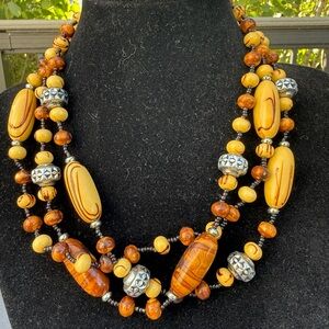Brown and Cream Multi-Strand Beaded Collar Necklace